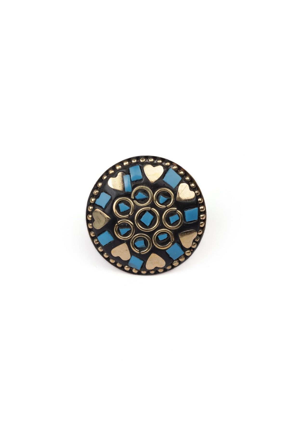 Laq Fashionable Light Weight Circular Shield Shaped Multi Color Ring