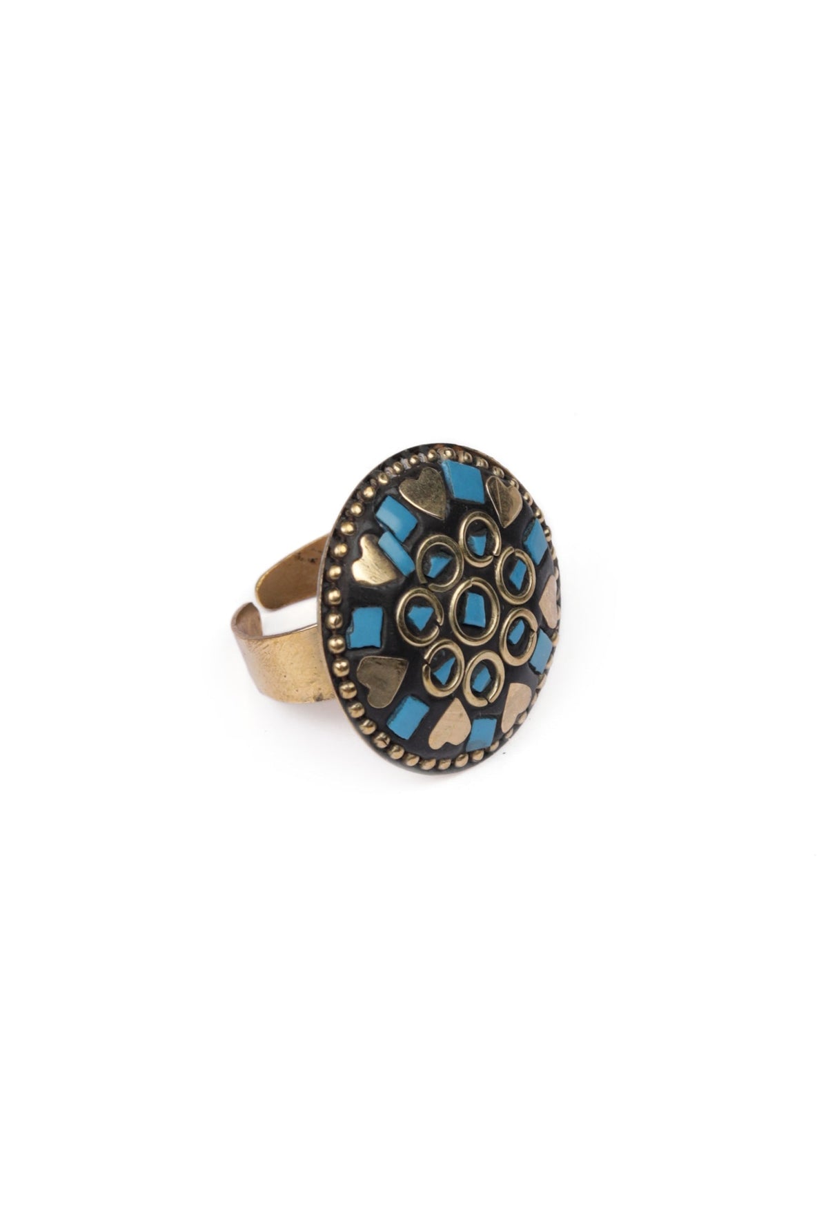 Laq Fashionable Light Weight Circular Shield Shaped Multi Color Ring