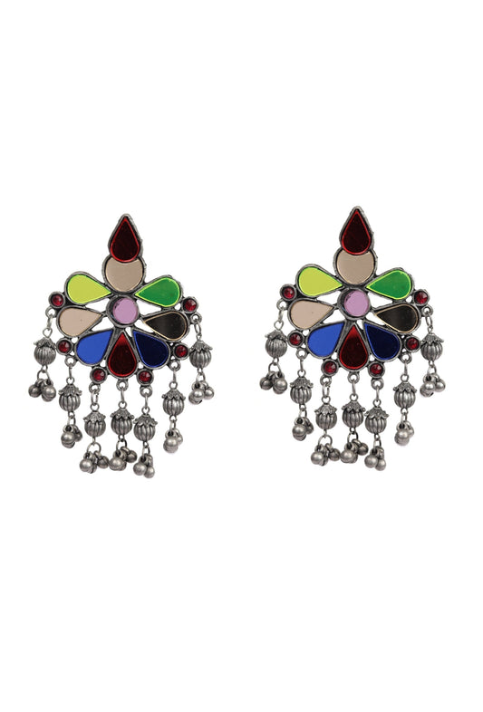 Lightweight Designer Multi Color Glass Meena Flower Design Partywear Earring