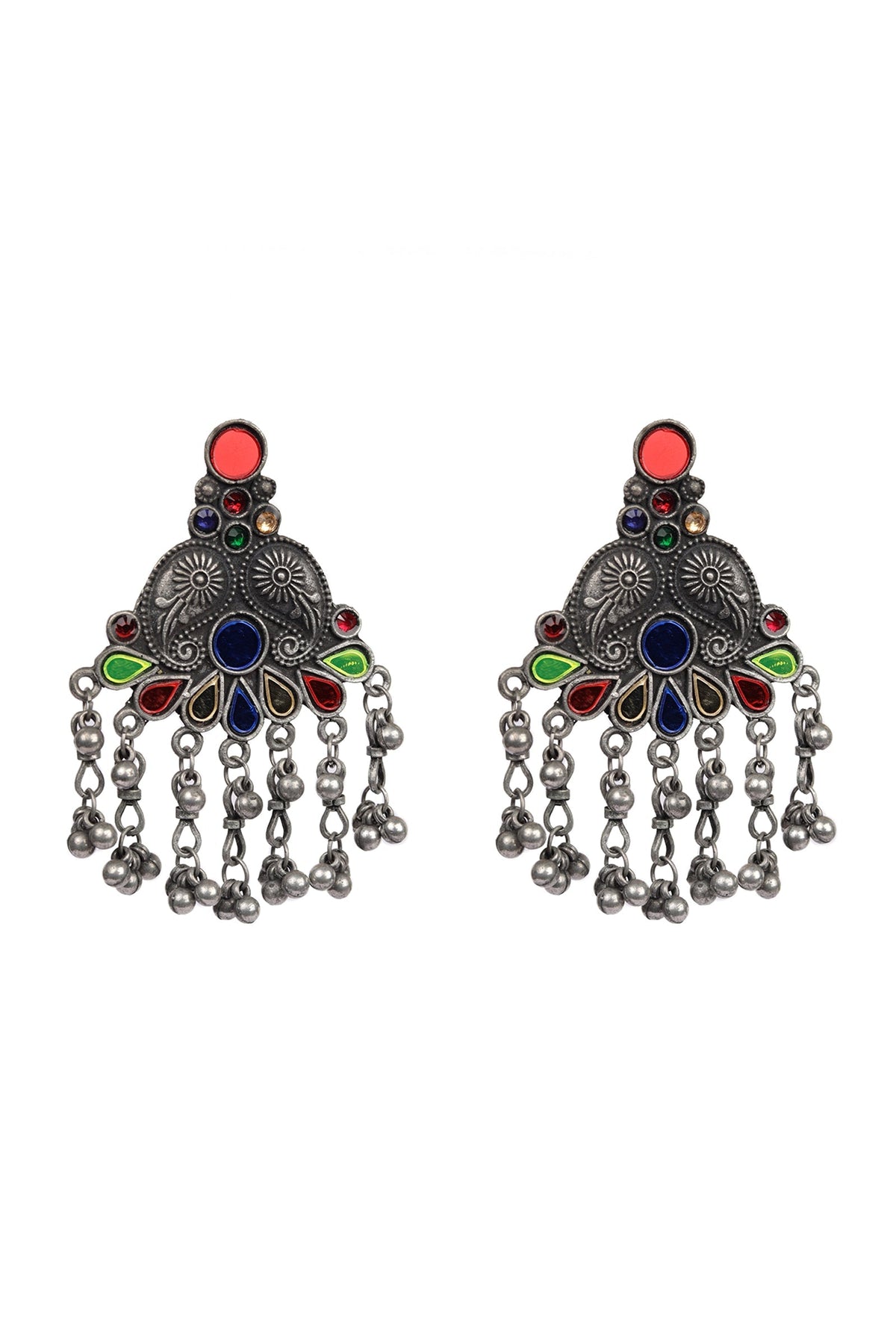 Traditional Afghani Designer Multi Color Glass Meena Partywear Lightweight Earring