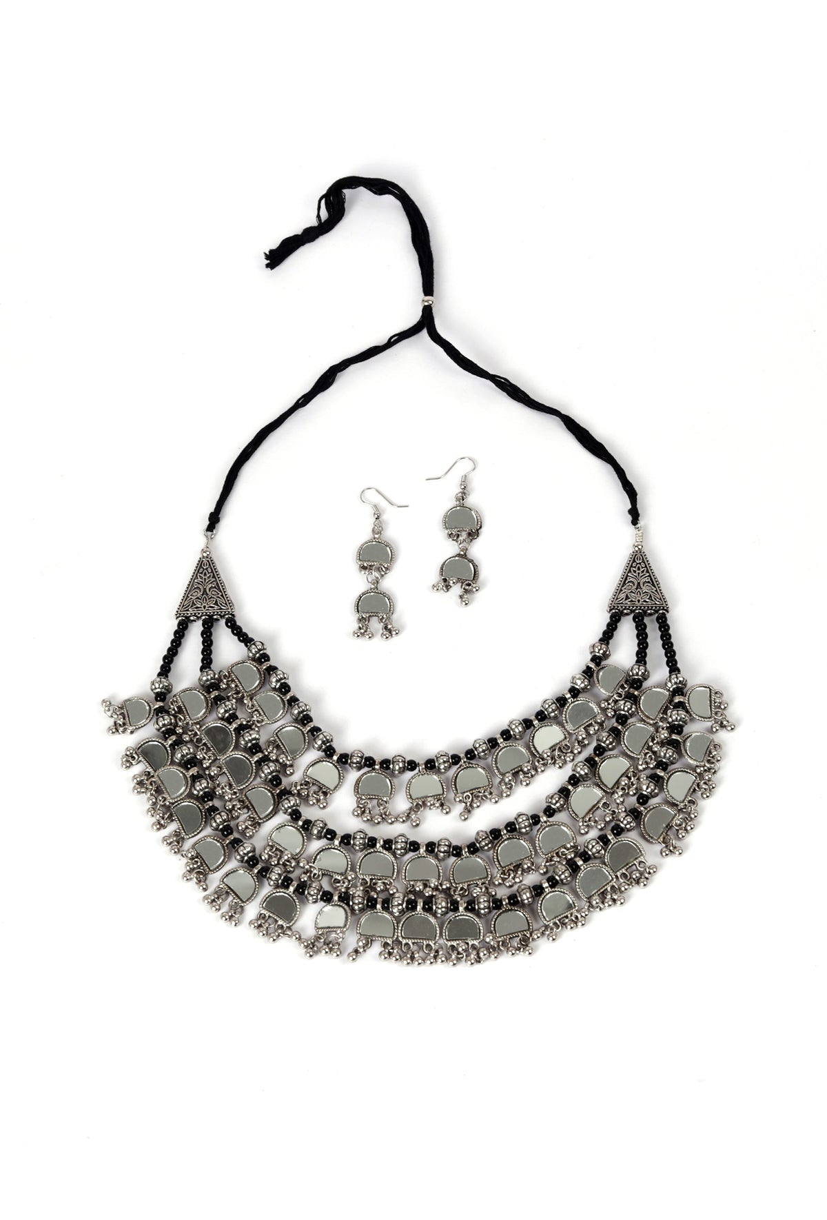Banjara Style Three Layer Mirror Work Silver Oxidised Choker Necklace
