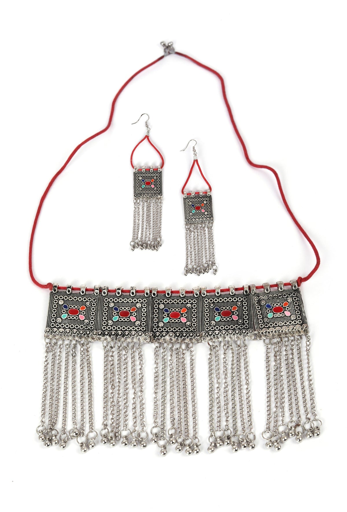Multi Meena Chain Work Afghani Choker Necklace