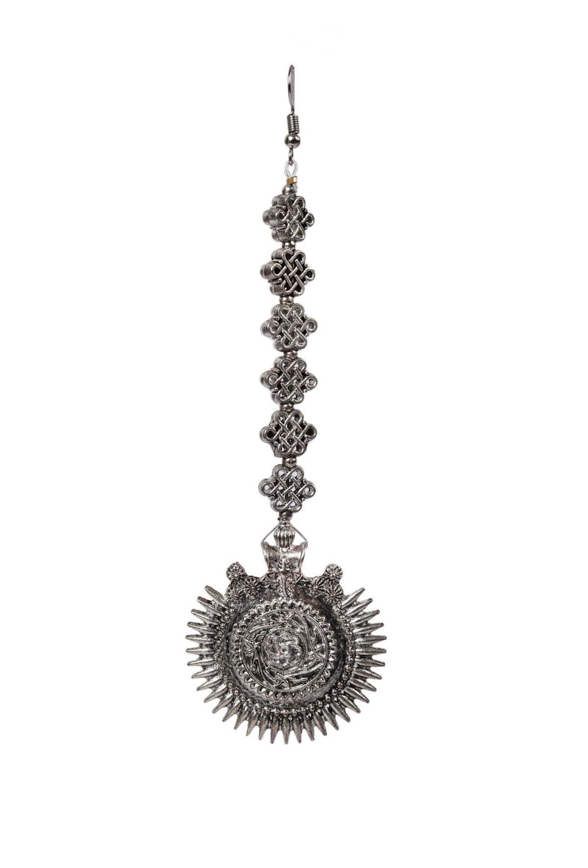 Oxidized German Silver Designer Square Bead Lightweight Maangtikka
