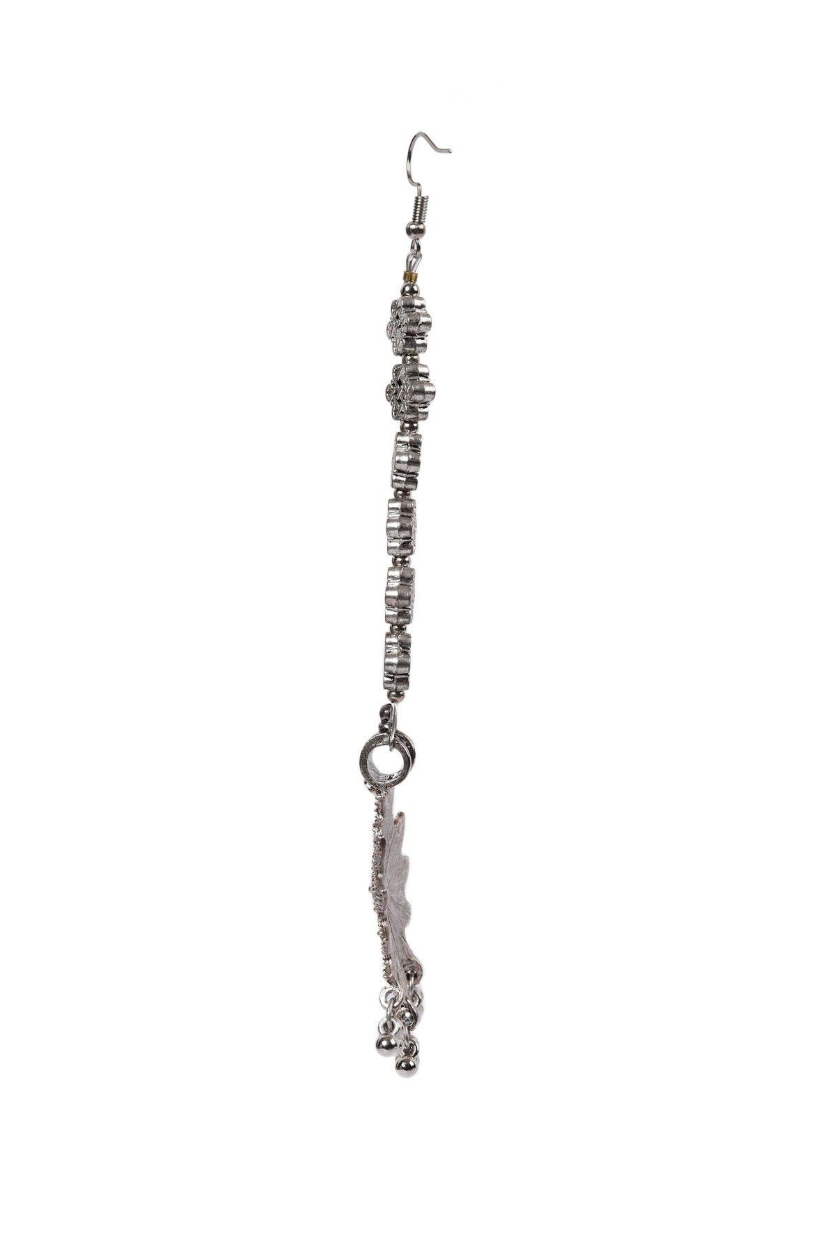 Silver Plated Partywear Trendy Shaped Square Bead Chain Maangtikka With Dangler Earring