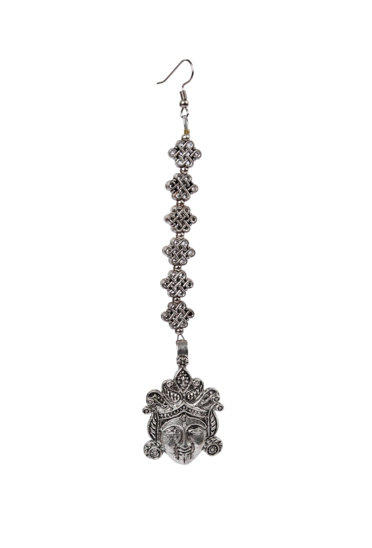 Traditional Design Durga Ji Square Bead Chain Maangtikka And Earring