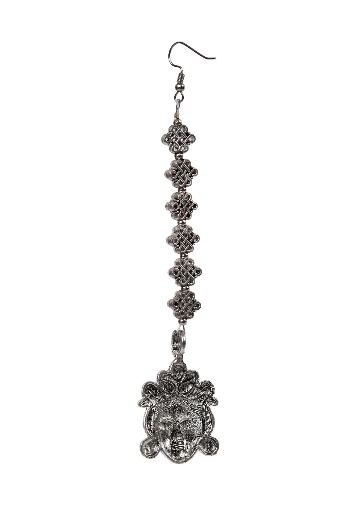 Traditional Design Durga Ji Square Bead Chain Maangtikka And Earring