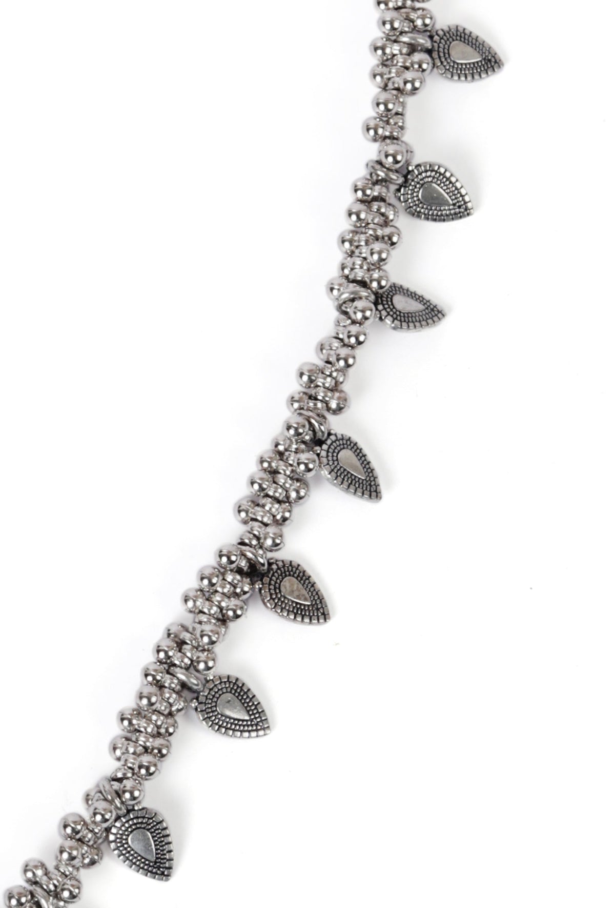 German Silver Designer Ganpati Pendant With Ghunghru Leaf Long Chain Necklace