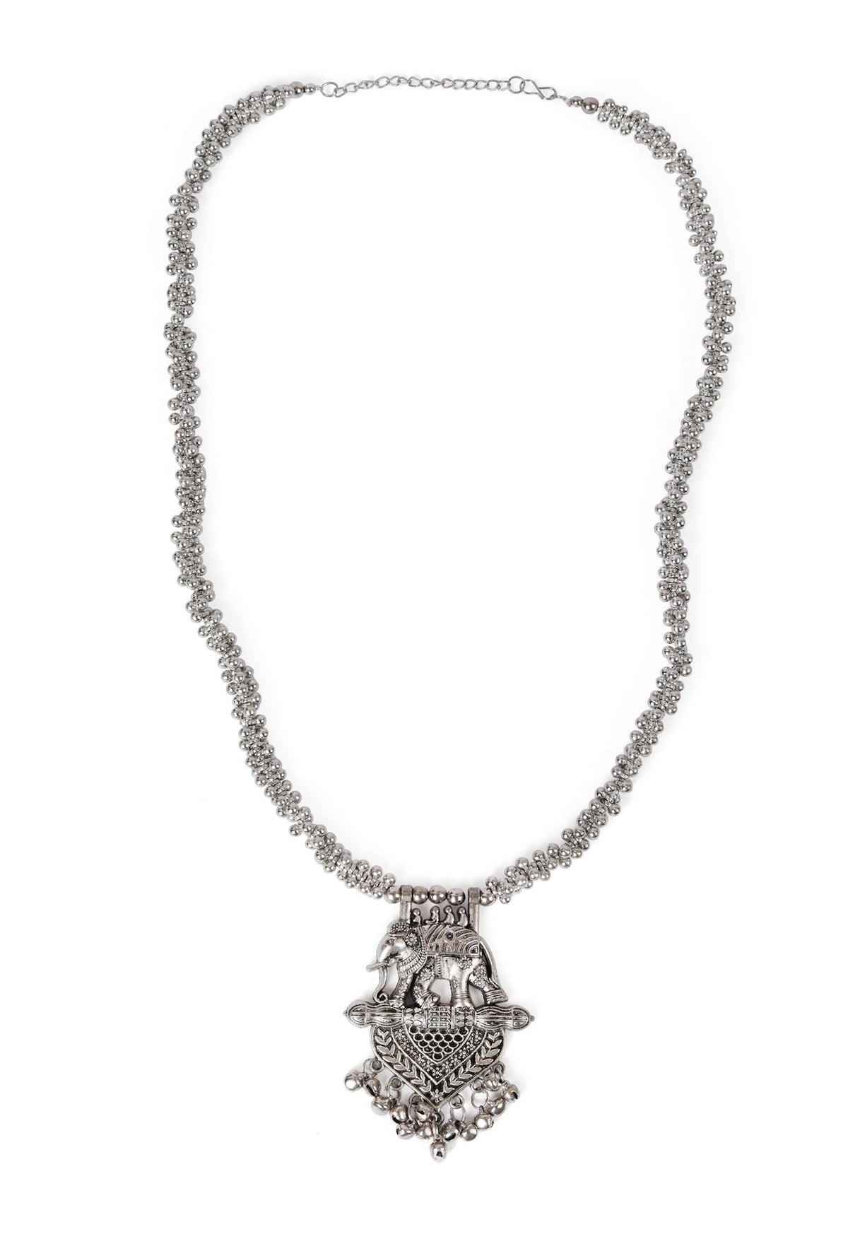 Traditional Partywear German Silver Ghunghru Bead Long Chain Bahubali Pendant