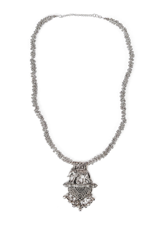 Traditional Partywear German Silver Ghunghru Bead Long Chain Bahubali Pendant