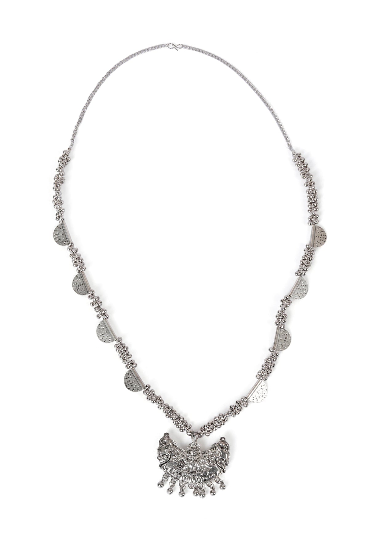German Silver Designer Pendant Charm With Ghunghru Chain Lightweight Necklace