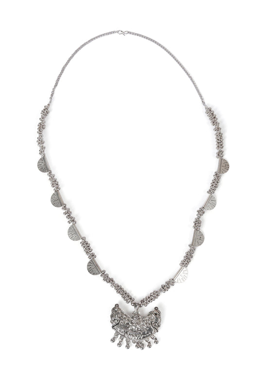 German Silver Designer Pendant Charm With Ghunghru Chain Lightweight Necklace