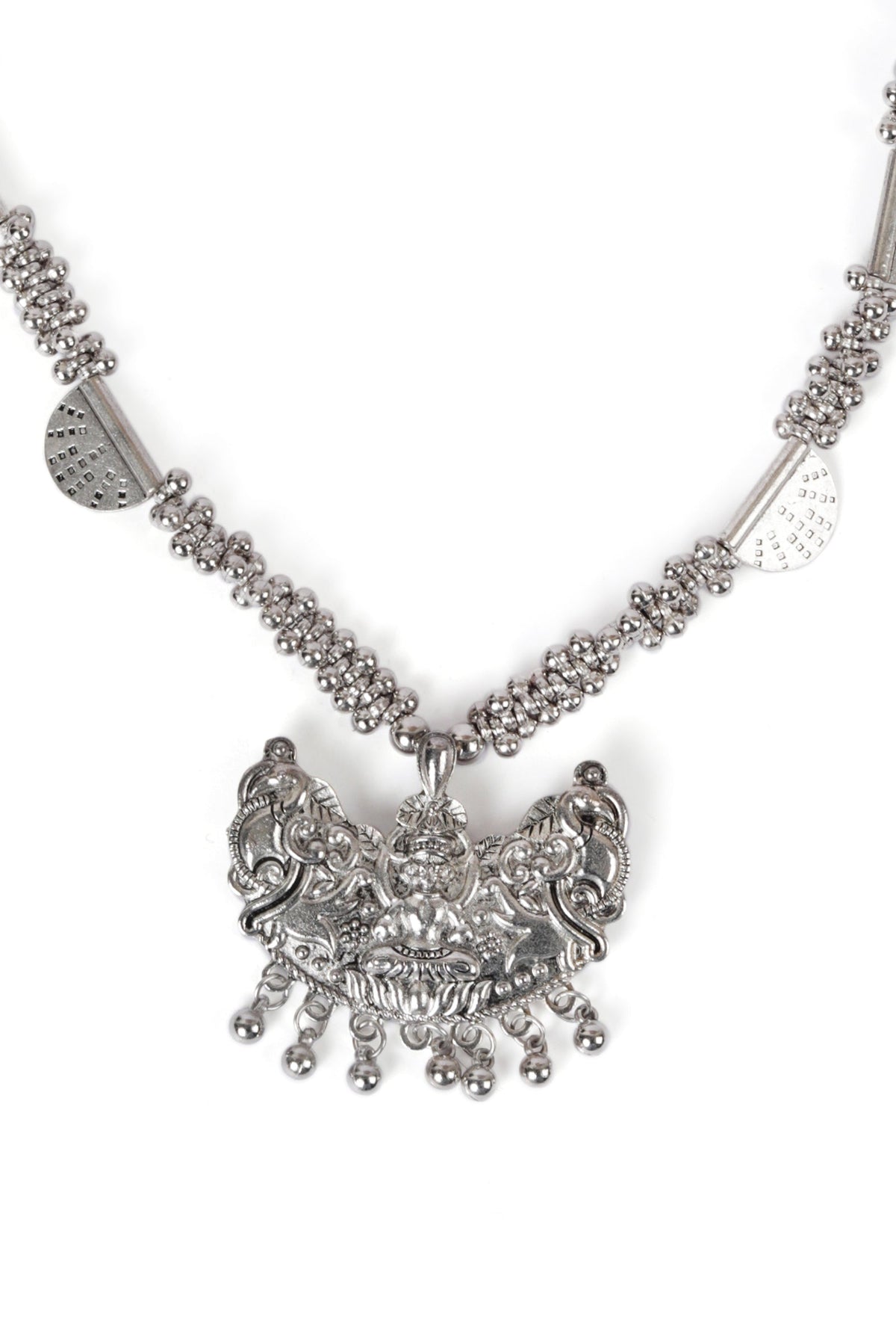 German Silver Designer Pendant Charm With Ghunghru Chain Lightweight Necklace