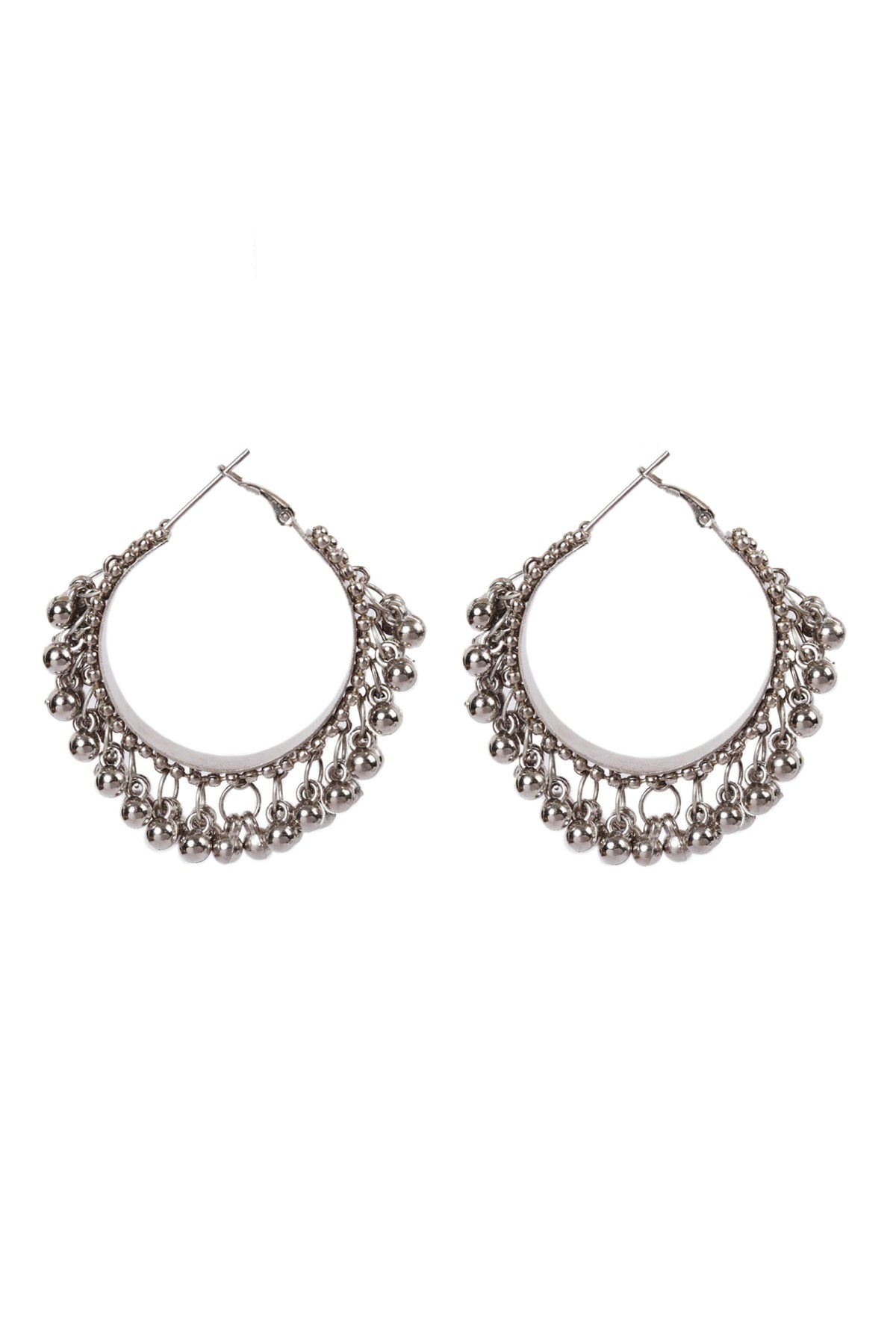 German Silver Partywear Silver Ghunghru Bali Hoop Earring
