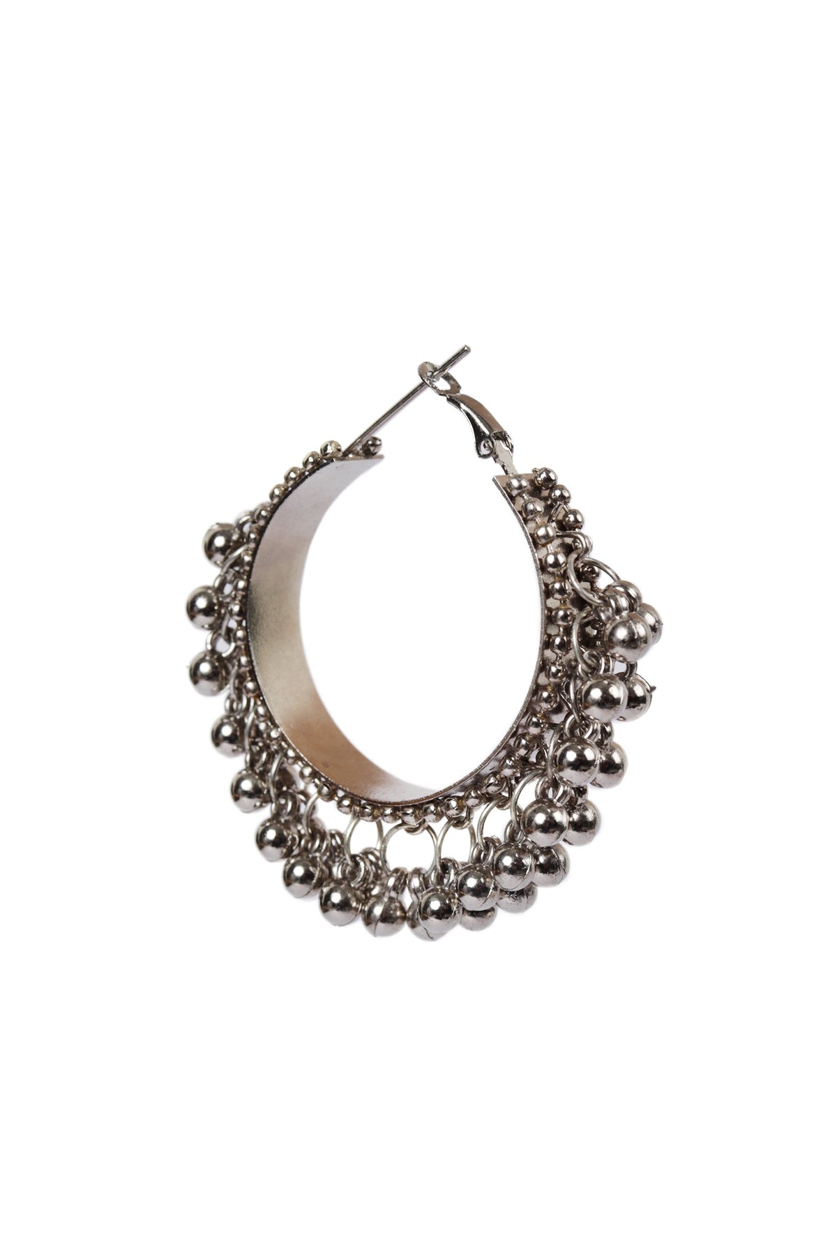 German Silver Partywear Silver Ghunghru Bali Hoop Earring
