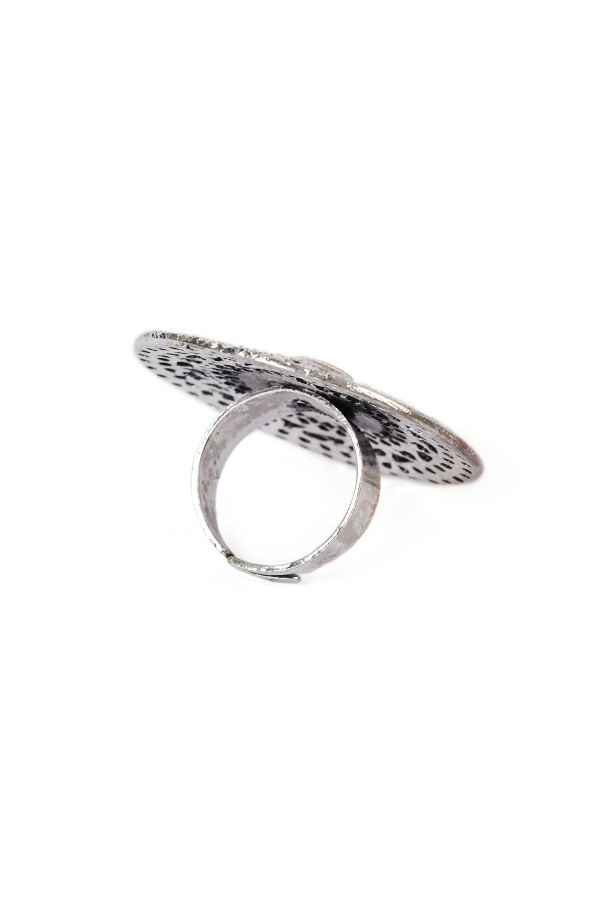 Oxidized Silver Designer Durga Ji Studded Adjustable Ring