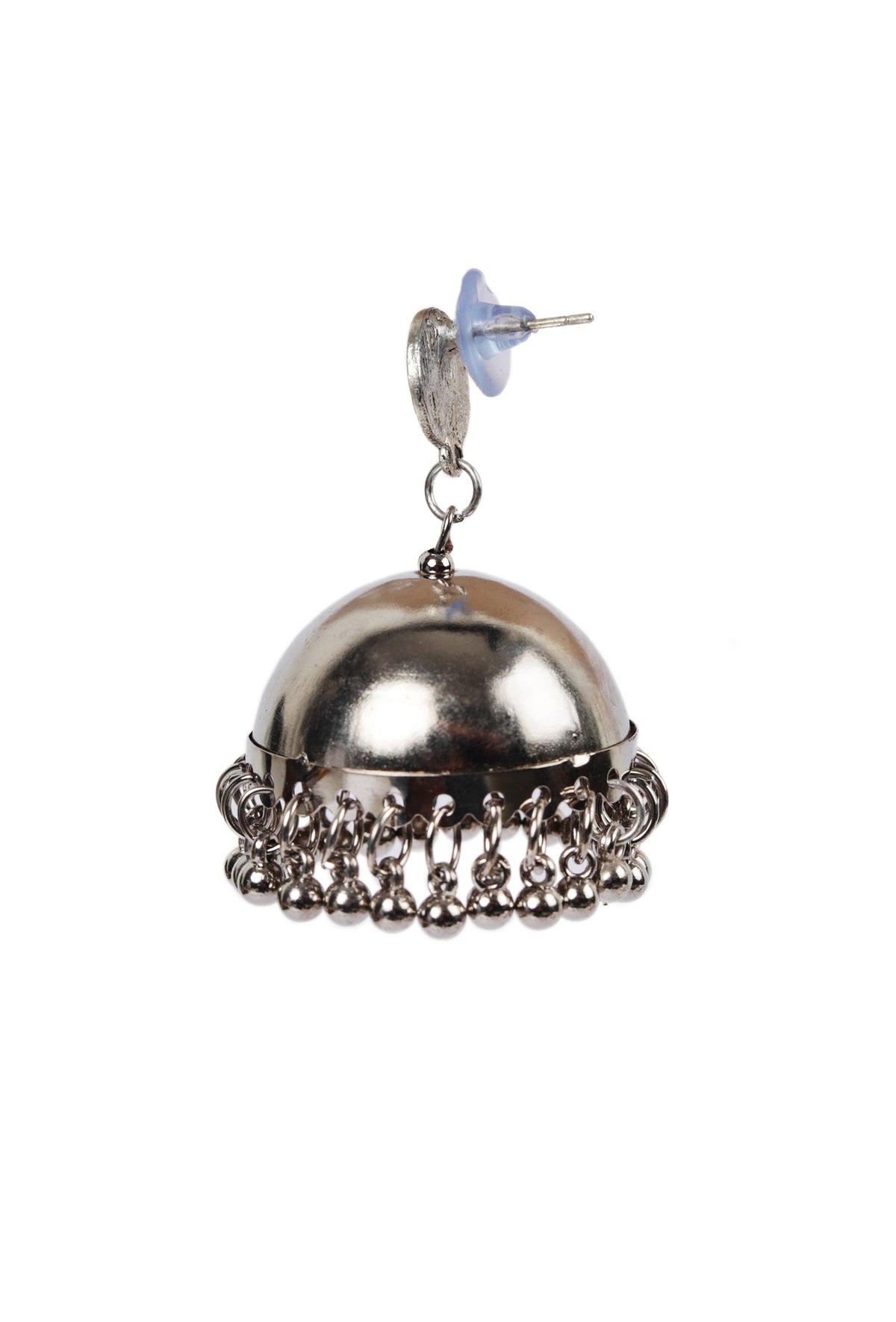 Tribal Afghani Oxidized Silver Plated Round Shaped Stud With Jhumka Earring