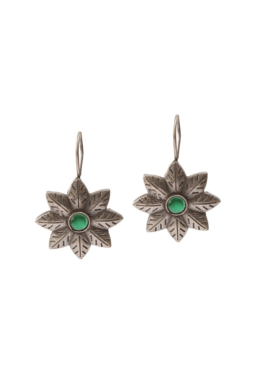 Silver-Look Leaves and Stars: Brass Oxidized Earrings