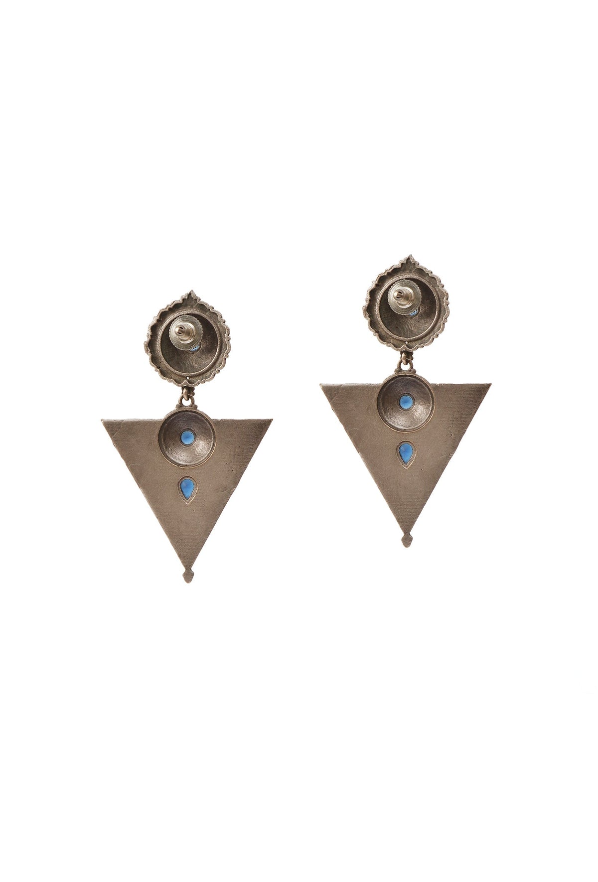 Azure Prism: Blue Oxidized Silver Triangle Earrings