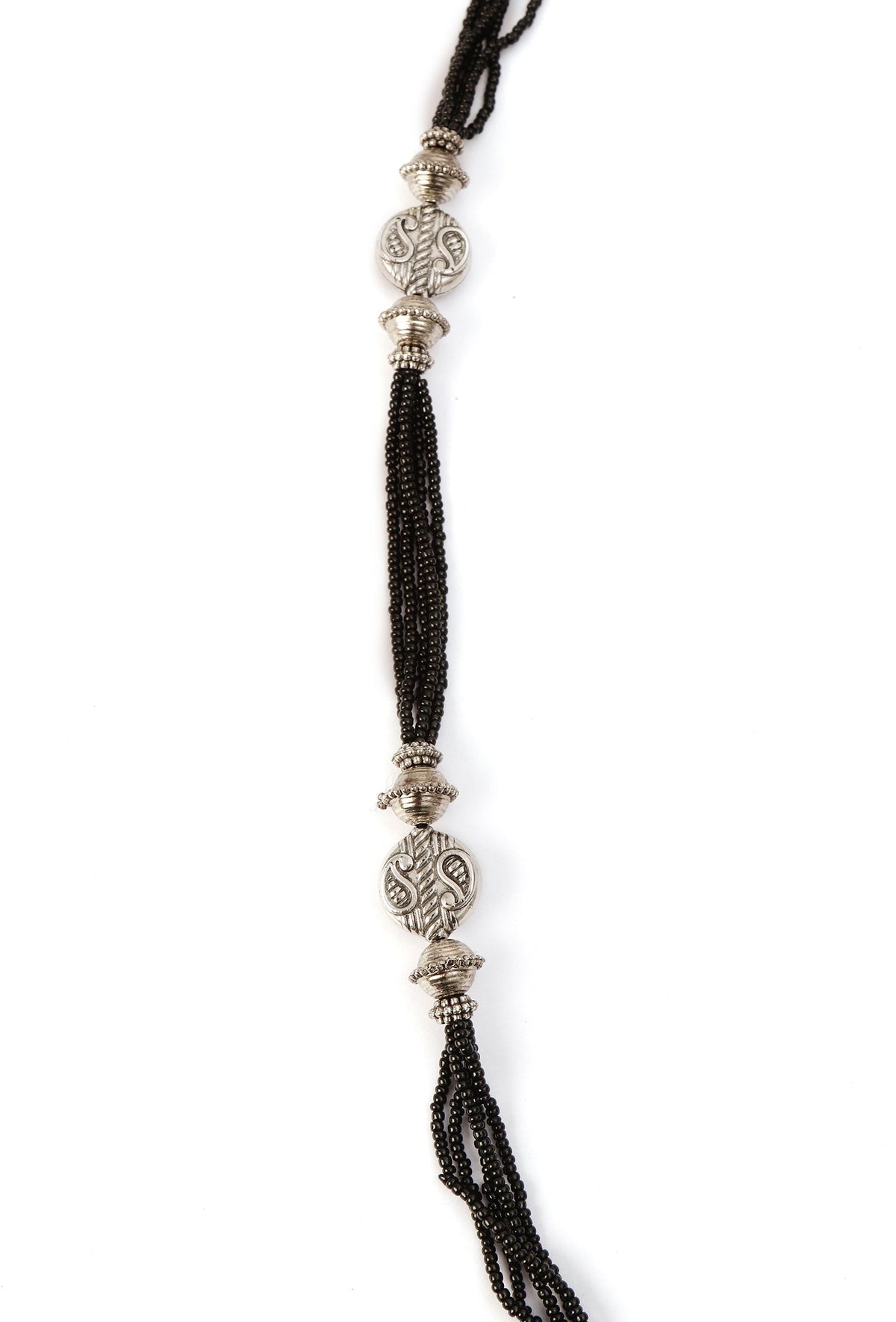 German Silver Lakshmi Pendant Necklace Set With Black Bead Dori & Jhumki
