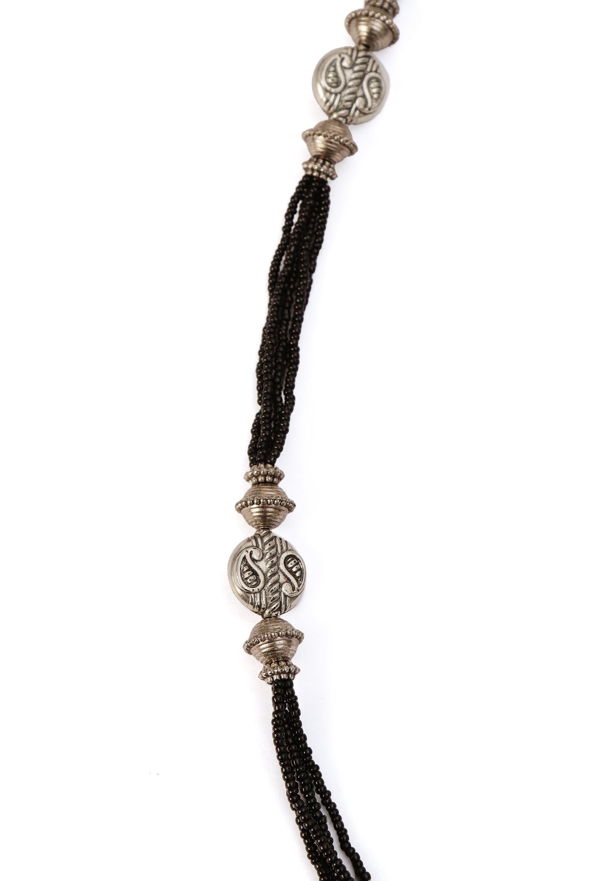 German Silver Lightweight Pendant Set Black Bead Dori Necklace & Jhumki Earrings