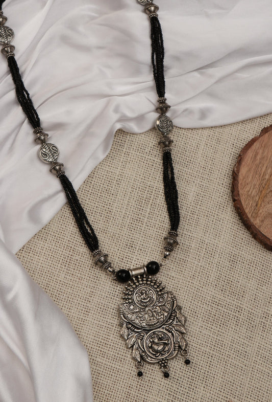 German Silver Ganpati Pendant With Designer Patua Dori Necklace