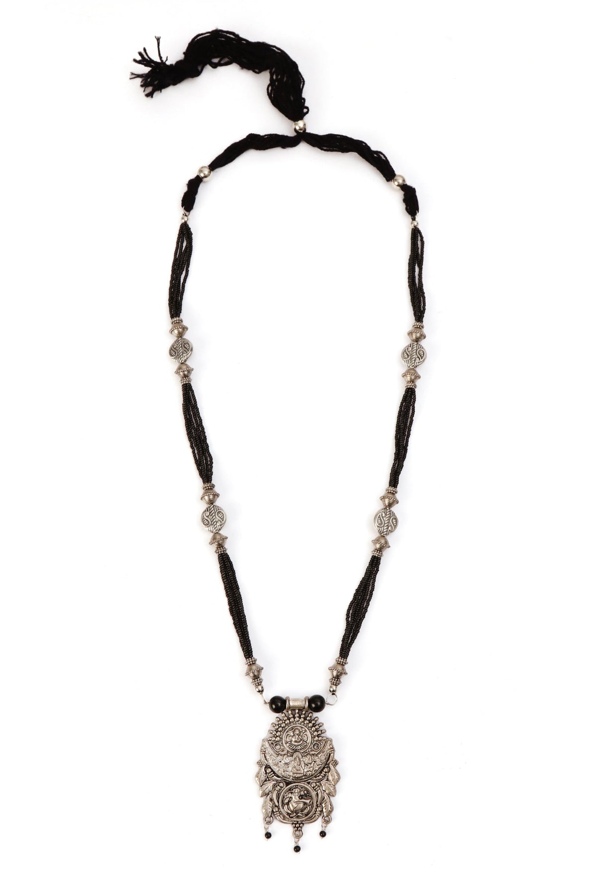 German Silver Ganpati Pendant With Designer Patua Dori Necklace