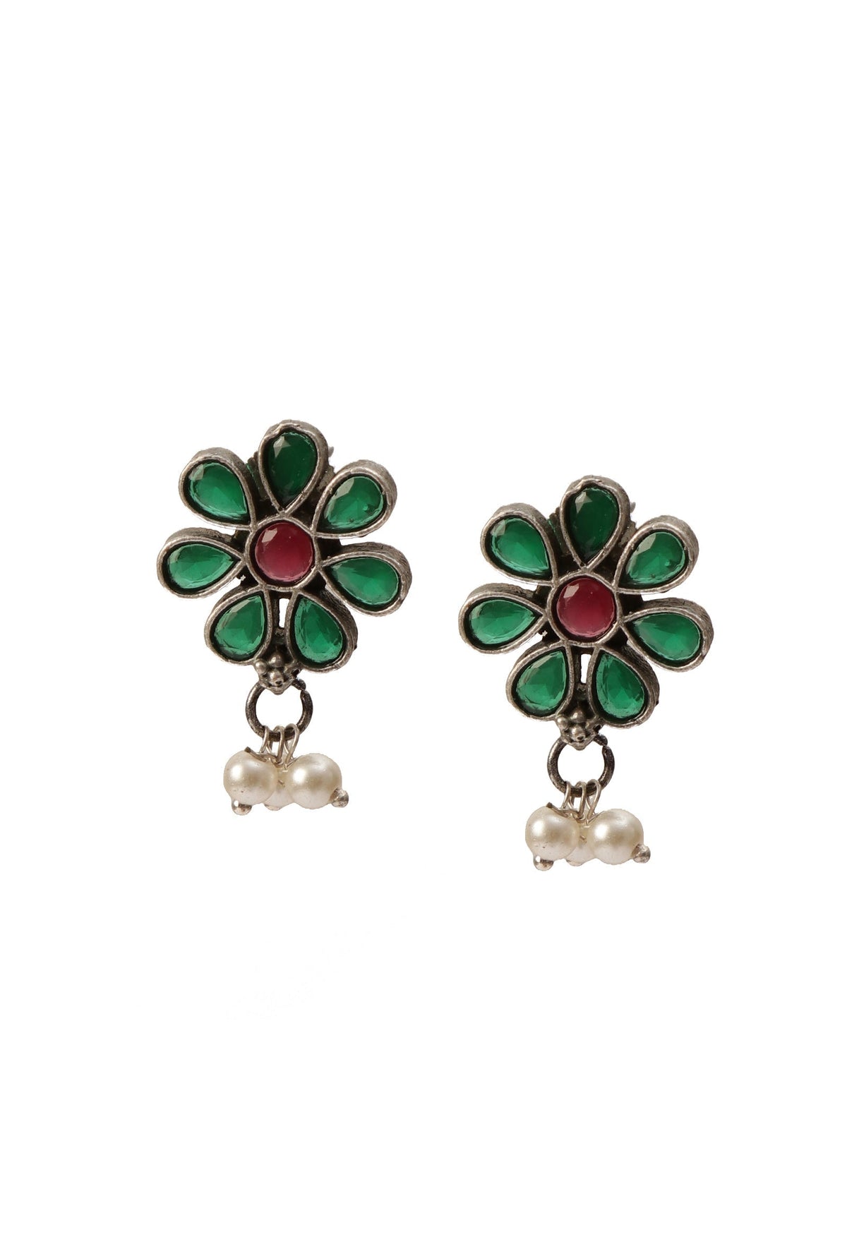 Elegant Green Stone Embellished Hasli And Earring Set