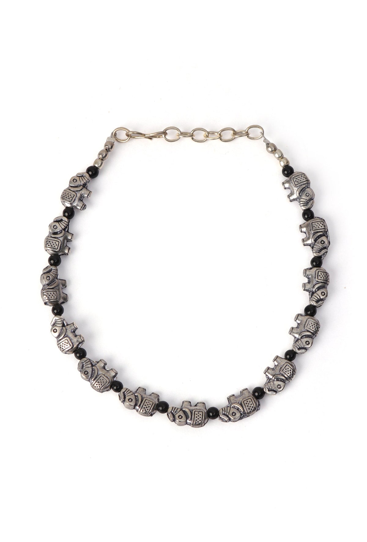 Elephant Charm Black Bead Anklet Set