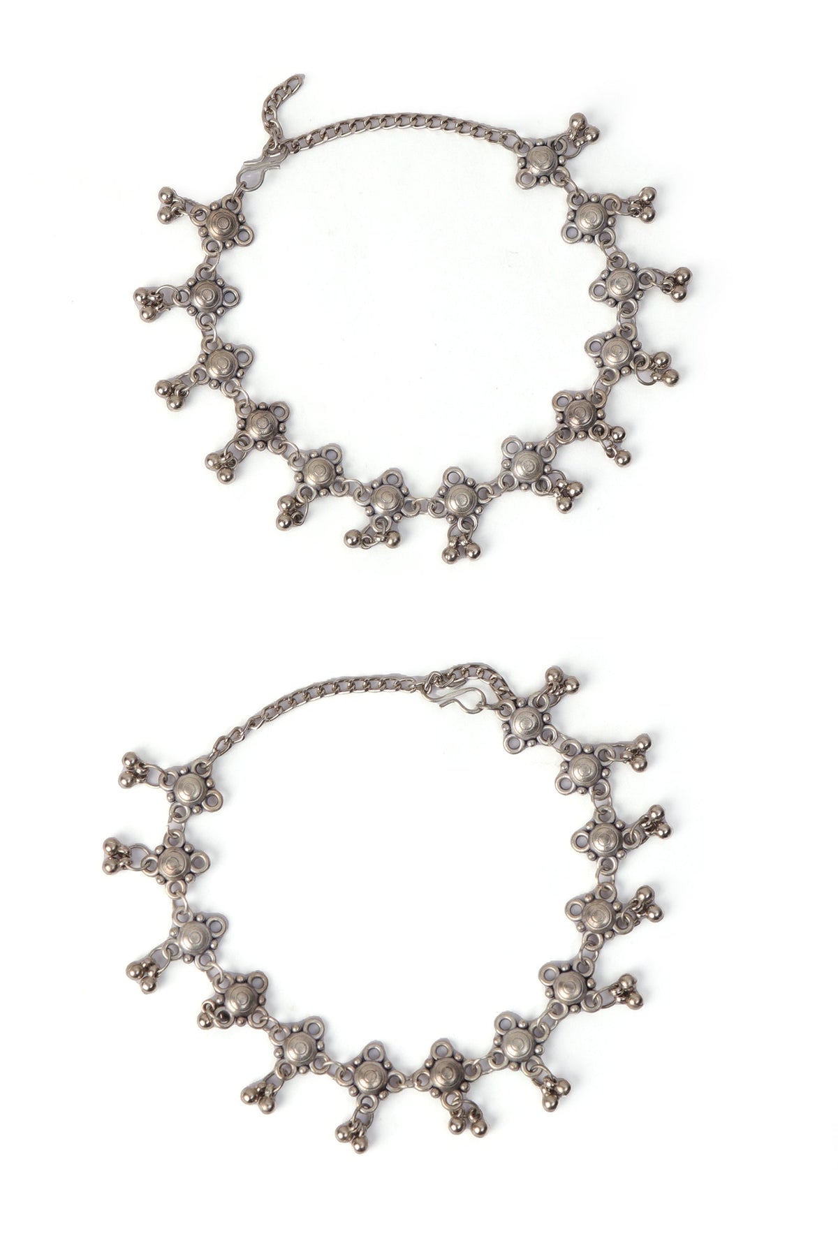Silver Elegance Beaded Ghunghru Anklets