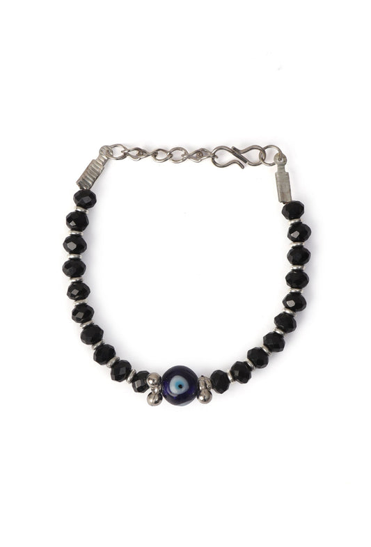 Adjustable Evil Eye Bracelet in German Silver with Black Beads