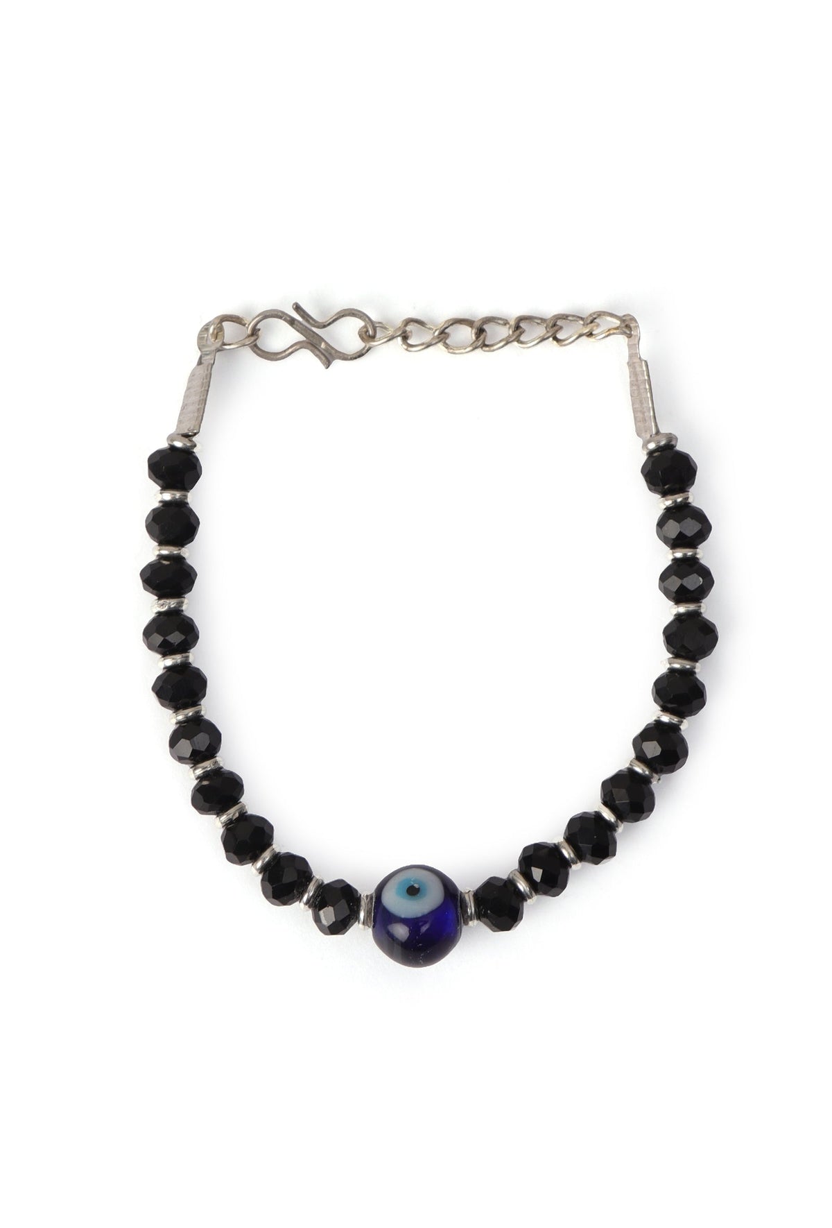 German Silver Evil Eye Bracelet with Black Beads & Adjustable Cord