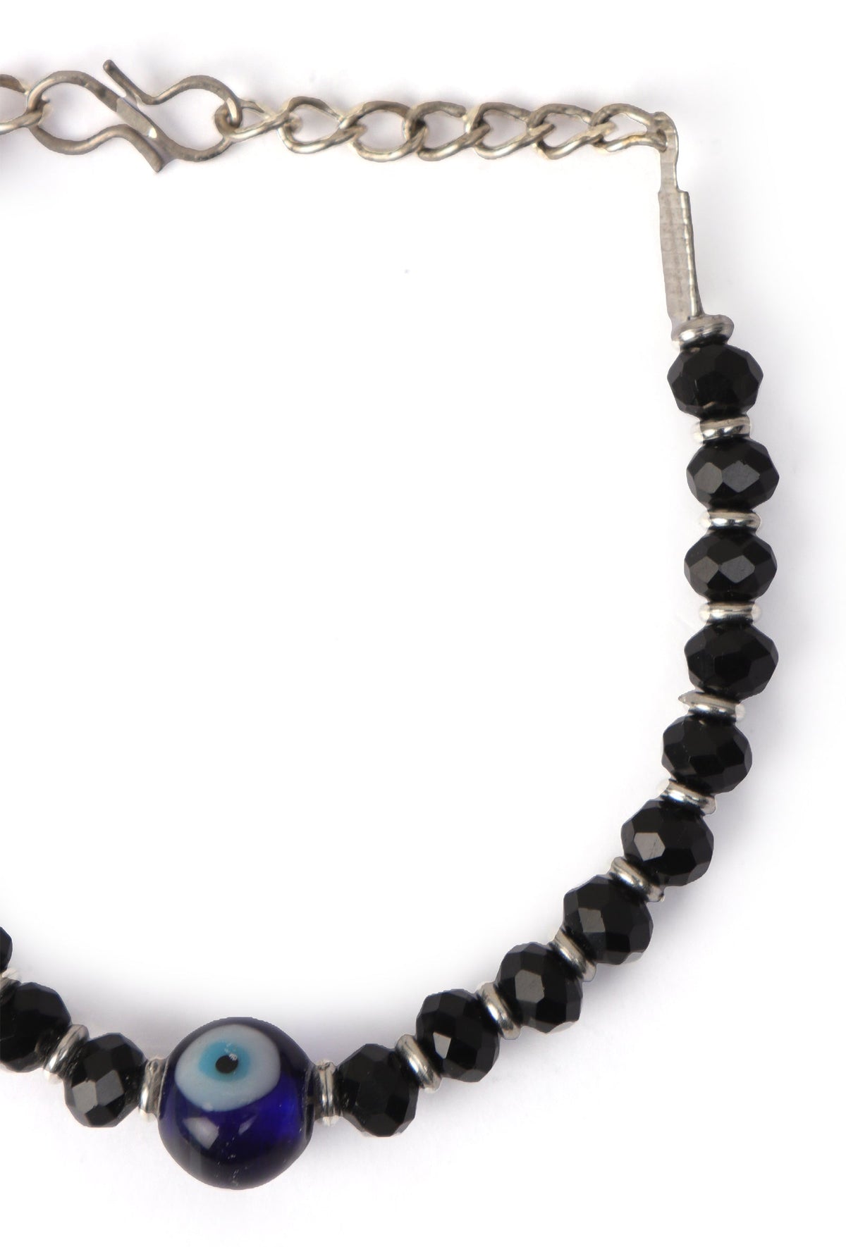 German Silver Evil Eye Bracelet with Black Beads & Adjustable Cord