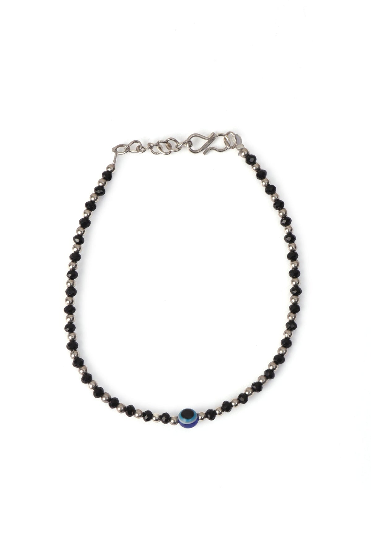 Pair of Nazariya Evil Eye Anklets with Black and Silver Beads
