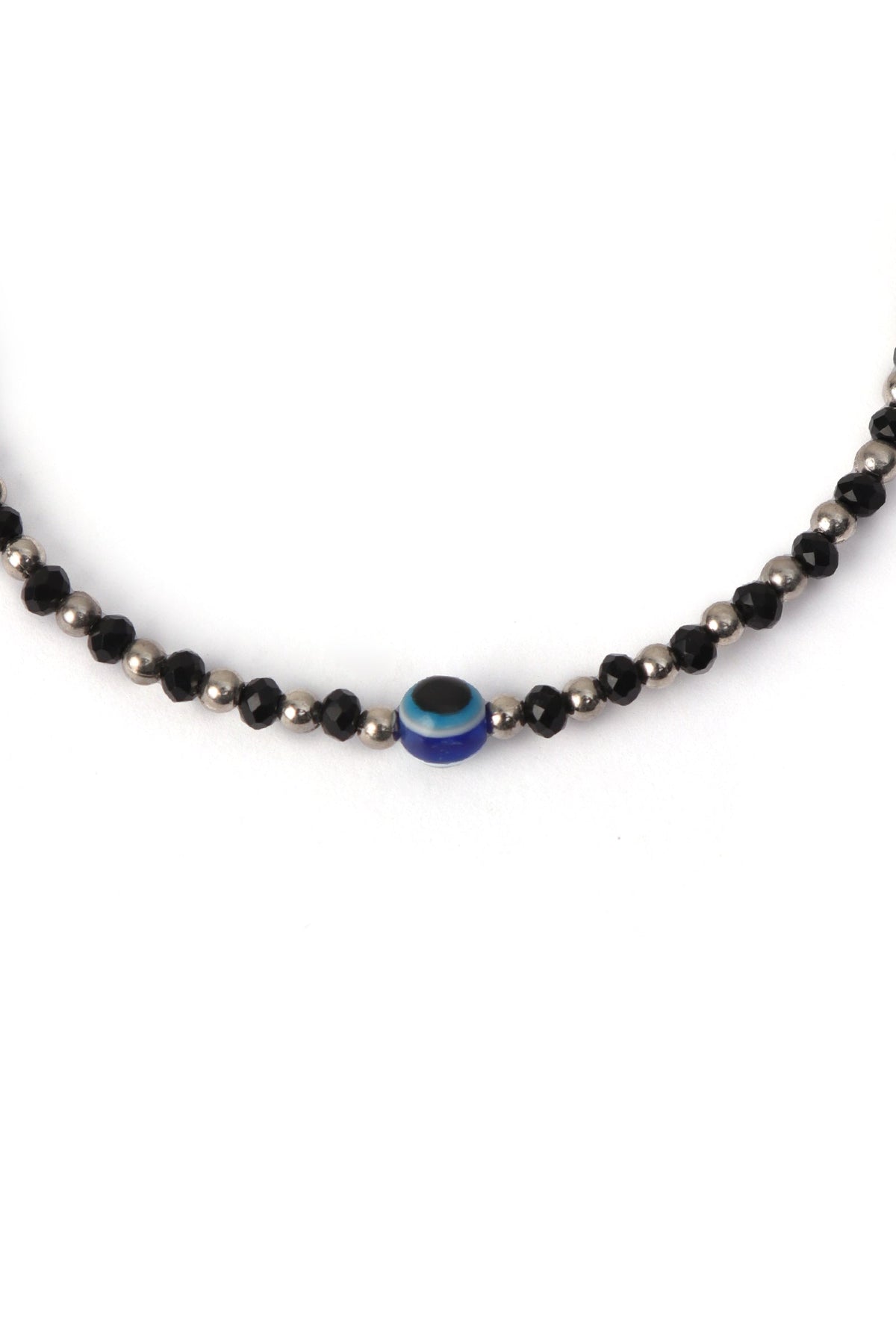 Pair of Nazariya Evil Eye Anklets with Black and Silver Beads