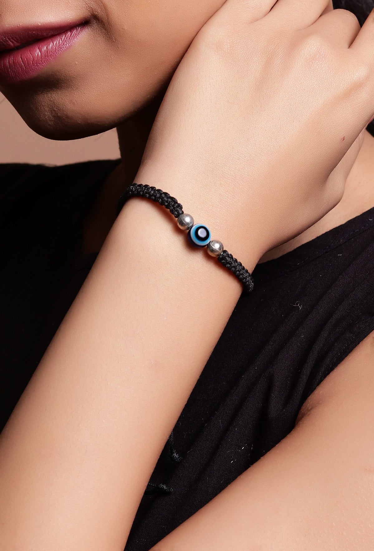 Handmade Nazariya 6 mm Evil Eye Charms Black Thread Bracelet Adjustable
