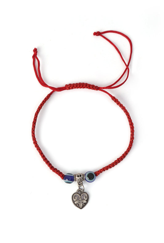 Evil Eye Red Thread Heart Charm Fabric Bracelet Adjustable Cord