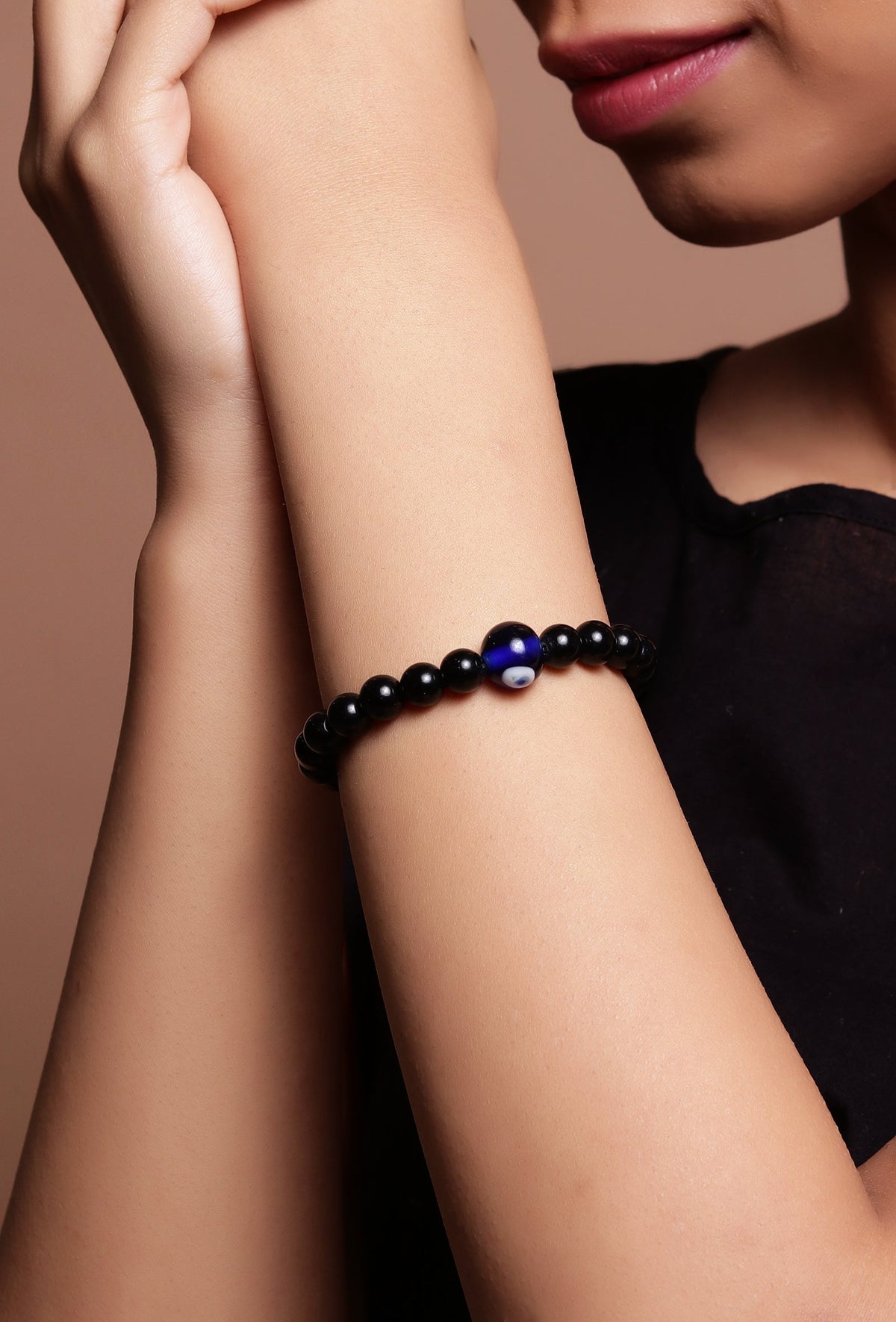Black Bead Evil Eye Adjustable Bracelet