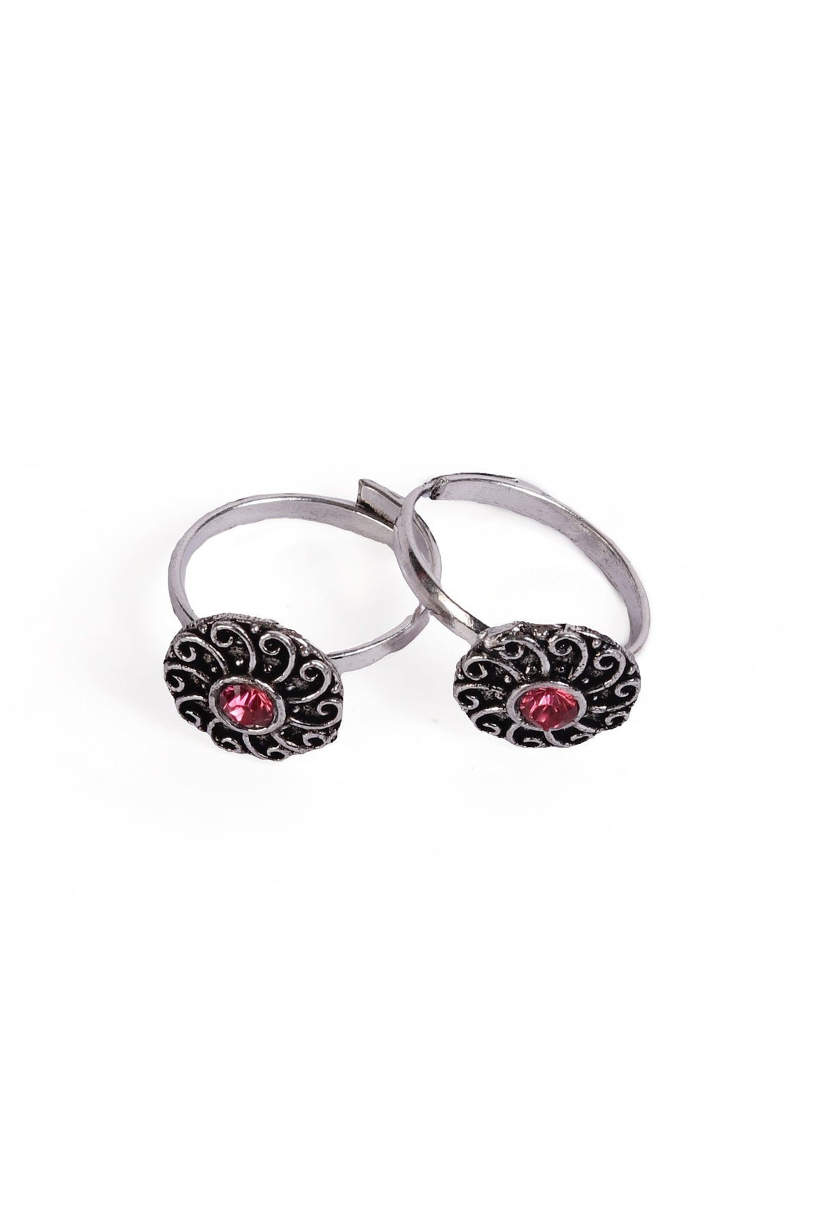 Yukti Red Stone German Silver Adjustable Toe Ring