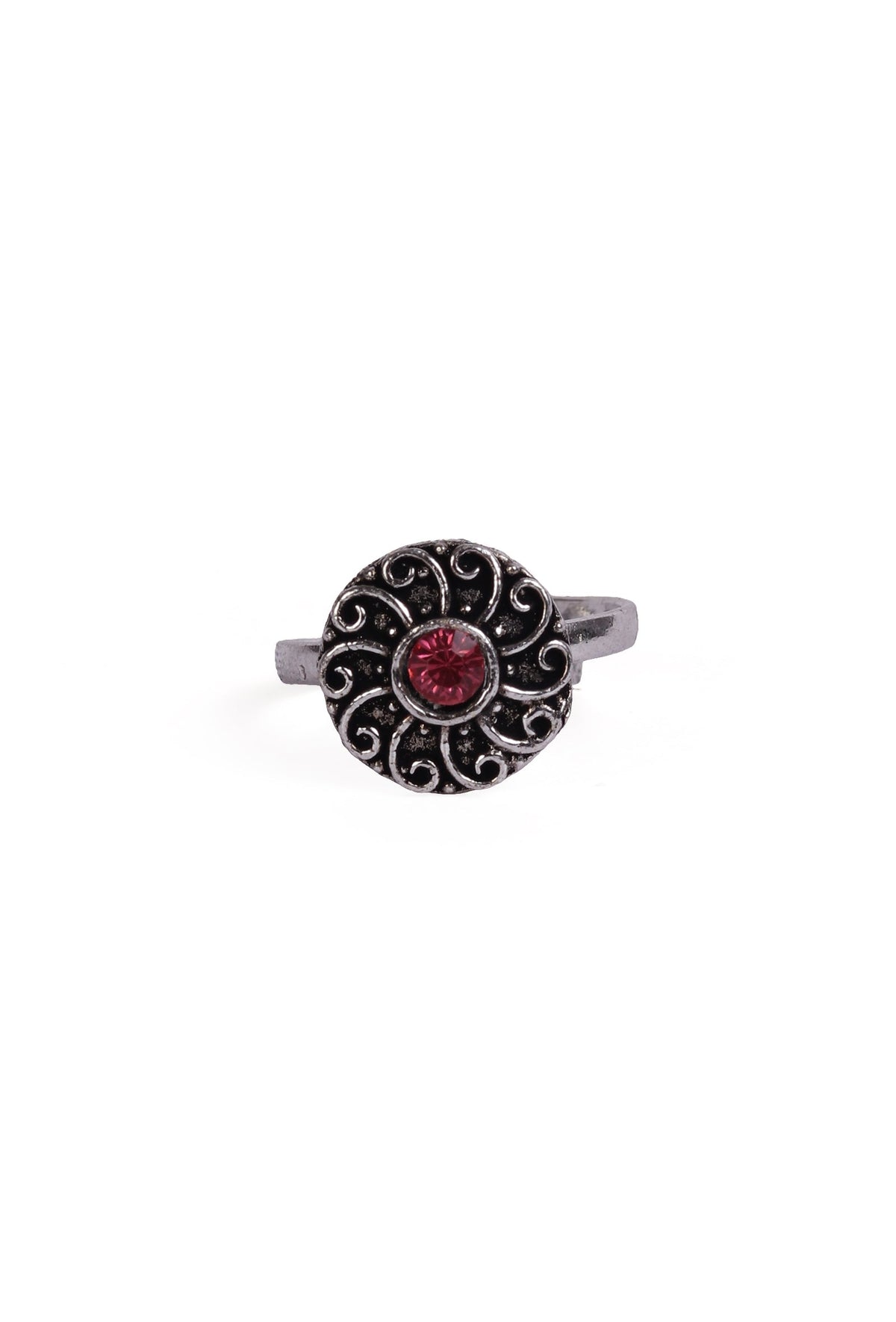 Yukti Red Stone German Silver Adjustable Toe Ring