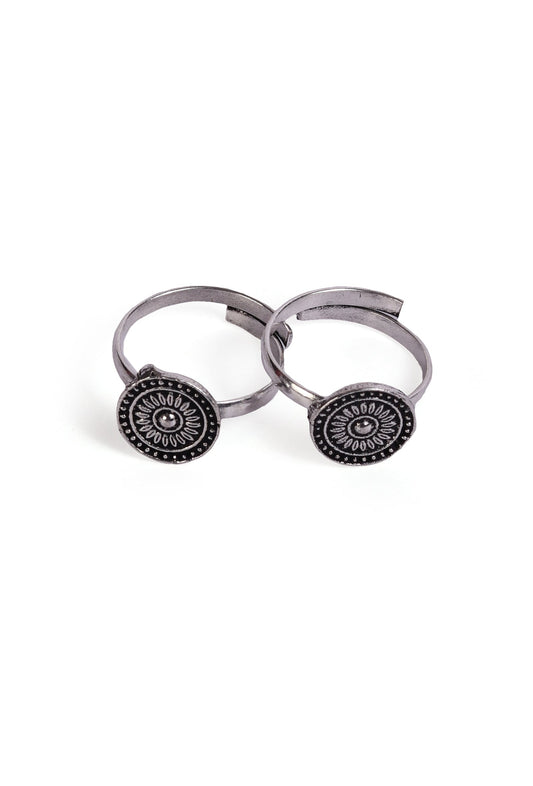 Mandala Pattern German Silver Adjustable Toe Ring