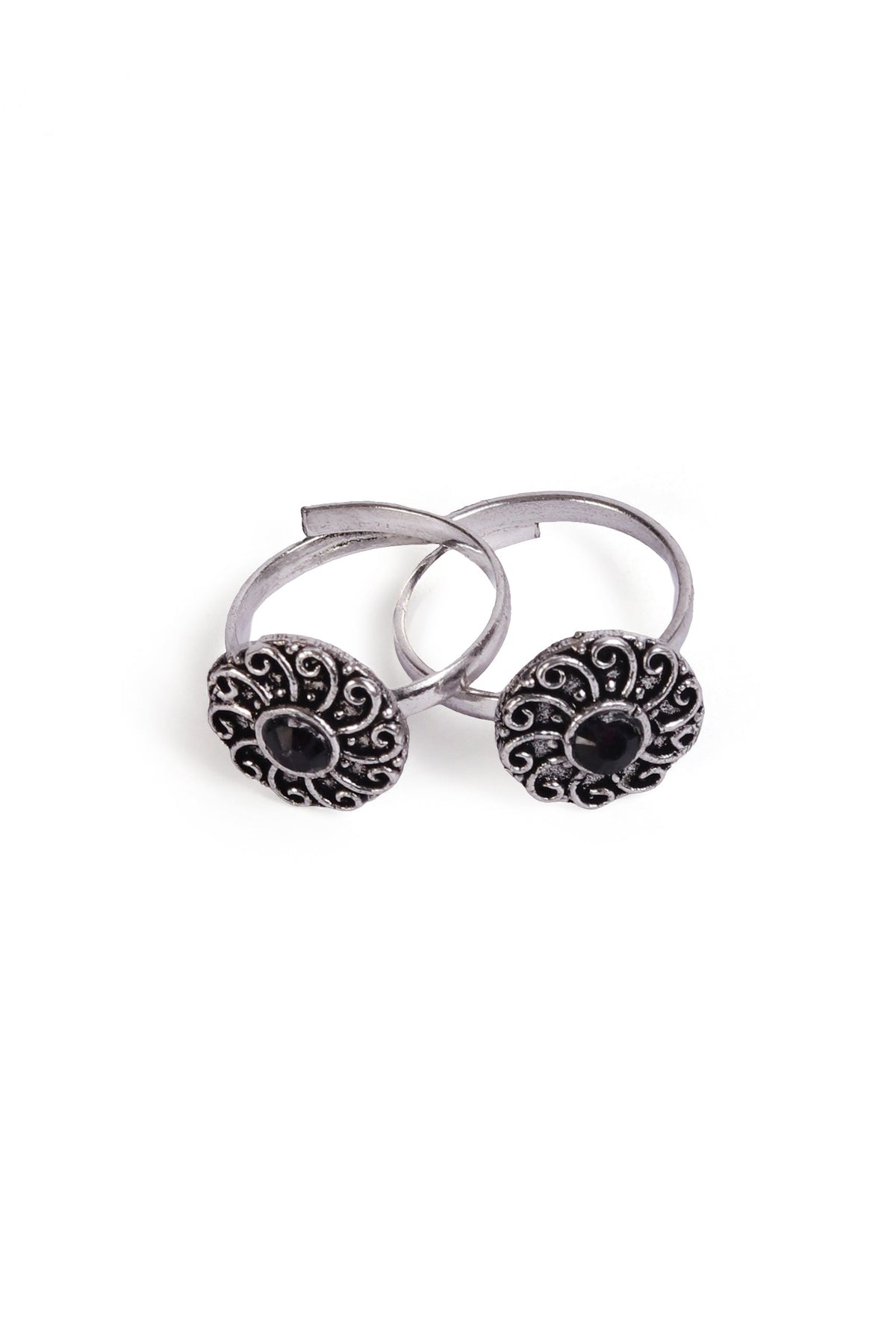 Lavanya Black Stone German Silver Adjustable Toe Ring