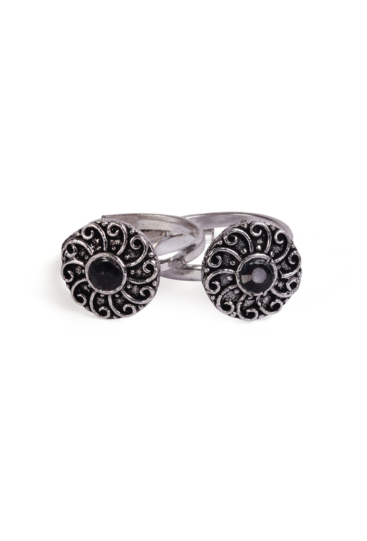 Lavanya Black Stone German Silver Adjustable Toe Ring