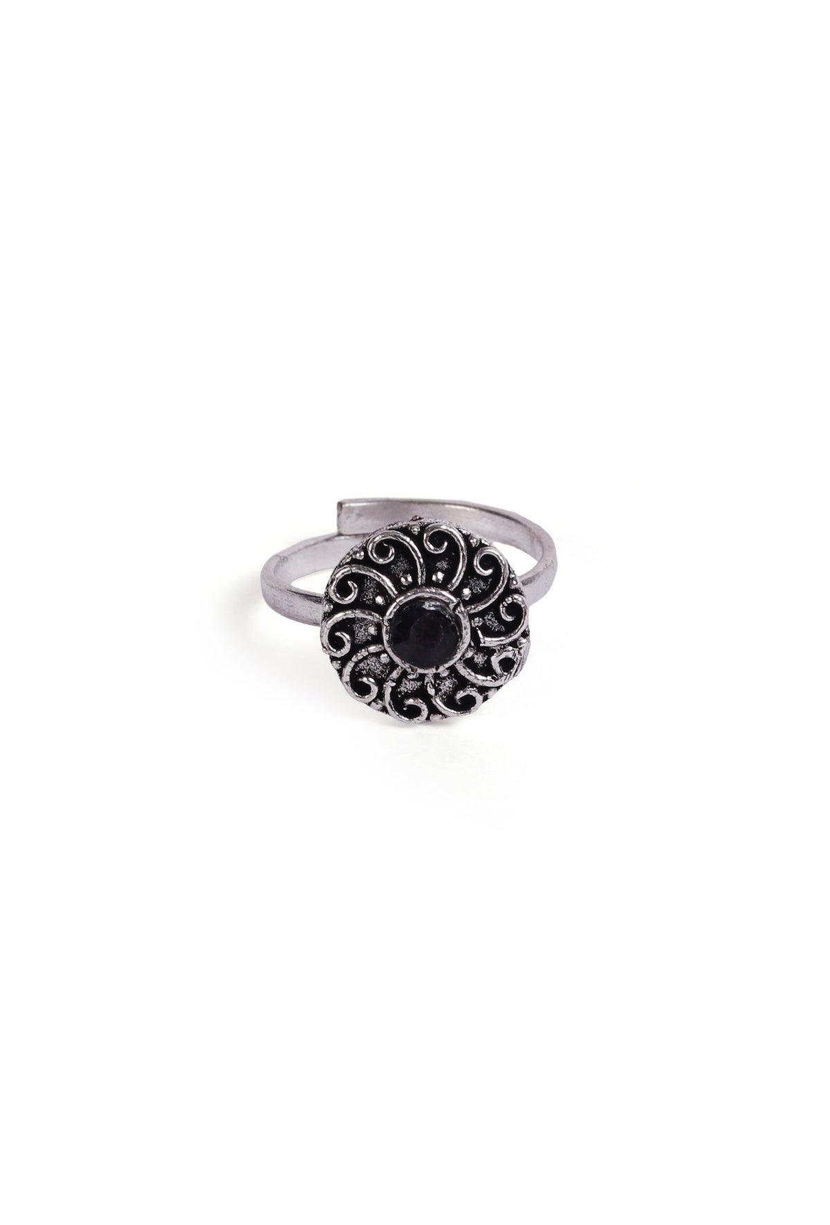 Lavanya Black Stone German Silver Adjustable Toe Ring