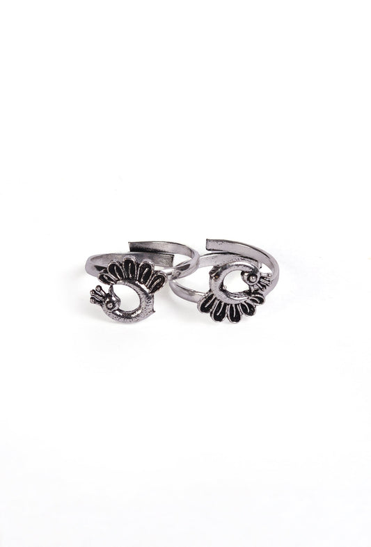 Peacock Shape German Silver Adjustable Toe Ring