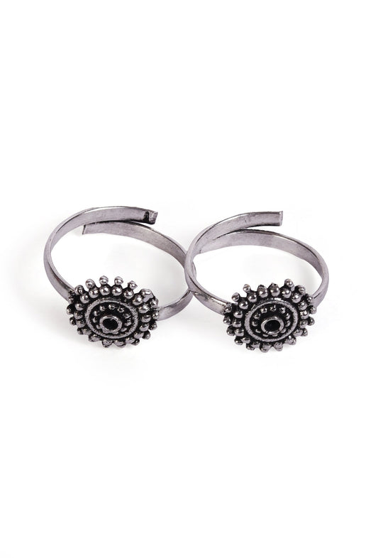 Ira Black Stone German Silver Adjustable Toe Ring