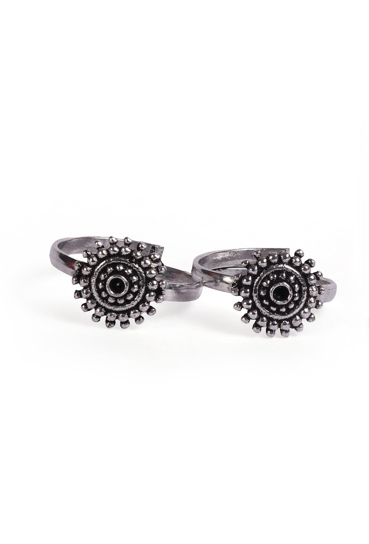 Ira Black Stone German Silver Adjustable Toe Ring