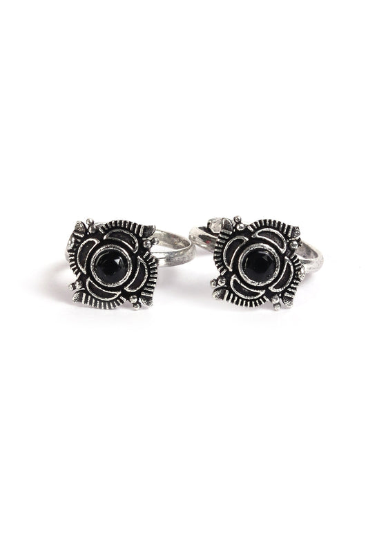 Amara Black Stone German Silver Adjustable Toe Ring