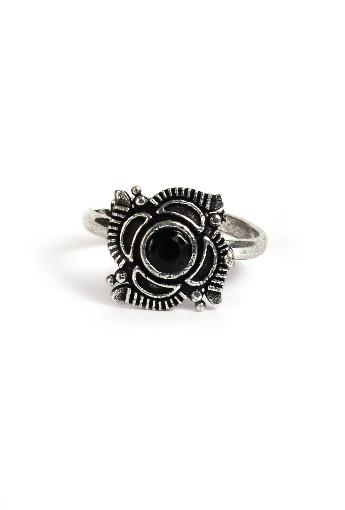 Amara Black Stone German Silver Adjustable Toe Ring