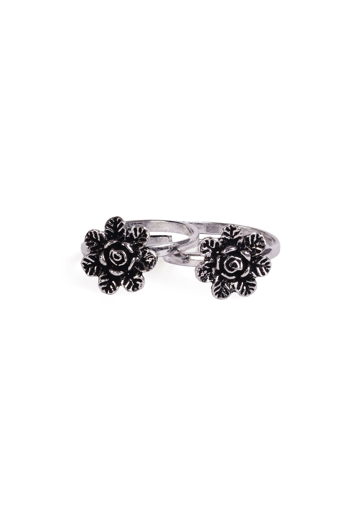 Tanvika Rosette Pattern German Silver Adjustable Toe Ring