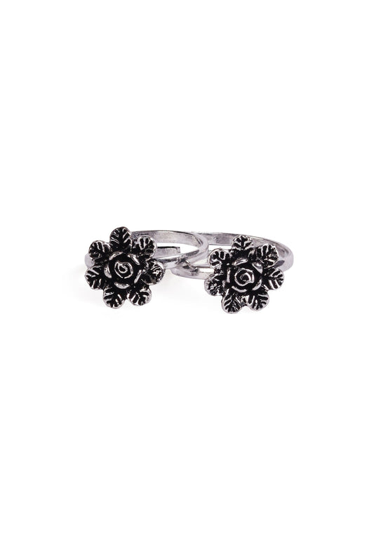 Tanvika Rosette Pattern German Silver Adjustable Toe Ring